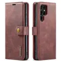 DG Ming 2-i-1 Samsung Galaxy S23 Ultra 5G Avtakbart Lommebok-deksel I Lær - Vinrød