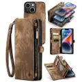 CASEME 2-i-1 Multifunksjonell iPhone 14 Plus Lommebok-deksel - Brun