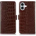 Mtp Products iPhone 16 Plus Crocodile Series Lommebok-deksel i Lær med RFID - Brun