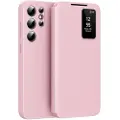 Mtp Products Samsung Galaxy S24 Ultra Smart Clear View Flip-etui med kortspor - Rosa