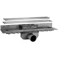 Purus Line afløbsrende - 900x100 mm - komplet sampak med Ø50 mm afløbsskål med vandret udløb & vandlås samt ramme/rist