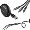 Baseus 3i1 USB-kabel Uttrekkbar 35-120cm - Sort