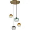 QAZQA Pendellampe bronse med røykfarget, gult og grønt glass rund 4-lys - Bao