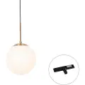 QAZQA Art Deco hanglamp goud met opaal glas incl. rail adapter zwart 1-fase - Slimline Flore