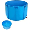 Vevor Lerret Fiskedam, 448,8 Gallon Kapasitet Overjordisk Fiskedam, Sammenleggbar PVC Koi Tank, Rund Gullfisktank med Stabil Ramme og Tappeventil, for Akvakultur, Koioppdrett og Vanning (Blå)