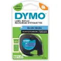 Dymo Letratag plasttape, sort på blå, 12mm x 4m ruller