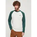 Superdry for man. M6010801A Essential long sleeve baseball t-shirt white, green (S), Casual, Cotton