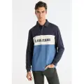 LOIS Jeans for man. 132703953 Blue piqué polo shirt (L), Casual, Cotton, Long sleeve