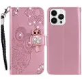 Mtp Products iPhone 15 Pro Ugle Rhinestone Lommebok-deksel - Rose Gold