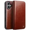 Qialino iPhone 16 Classic Lommebok-deksel I Lær - Mørkebrun