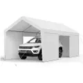 Vevor Carport, 10 x 20 fot utendørs biltak, drikkeklar carport med avtakbare sidevegger og dør, kraftig biltak, UV-bestandig og vannavstøtende, helårsbeskyttelse for bil og båt, hvit