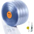Vevor Strip Gardin, 75' Lengde x 8" Bredde x 0,08" Tykkelse, Klar Ribbet PVC Gardin Strip Dør Bulk Roll, Plast Dør Strips for døråpninger til supermarked, garasje, lager, låve, dyrehus
