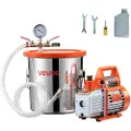 Vevor 11,36 l vakuumkammer med pumpe, 110 l/min, rustfritt stål, avgassingskammersett, ettrinns vakuumpumpe, herdet glasslokk, 1,5 m slange, olje, for stabilisering av tre, avgassing av silikonharpiks