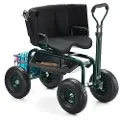 Vevor Hagesete med hjul, rullende hagekrakk med høydejusterbar og 360° svingbart sete, 181 kg vektkapasitet, hagebenk, ergonomisk ryggstøtte og verktøyoppbevaring, for hage, uteplass, uteplass