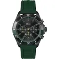 Lacoste for man. 2011153 Tiebreaker watch with chronograph and green silicone band (OSFA), Black, Casual, Bracelet, Stainless steel