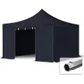 TOOLPORT 4x4 m aluminium, pop up partytelt, 4 sidepaneler, svart