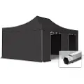 TOOLPORT 4x6 m aluminium, pop up partytelt, 4 sidepaneler, svart