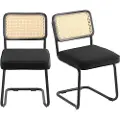 Vevor rottingstoler, sett med 2, spisestuestol i mid-century modern-stil, polstret fløyelsstol med rottingrygg, retro spisestue- og kjøkkenstol for stue, soverom, leserom, kontor, svart