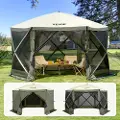 Vevor Pop-up-paviljongtelt, pop-up-skjermtelt med 6 sider, solskjerming, 6 avtakbare vindduker og nettingvinduer, 12x12FT hurtigsettende skjermtelt med myggnetting, militærgrønn