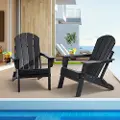Vevor Adirondack-stol i plast, sett med 2 allværs bærbar sammenleggbar bålstol, utendørs Adirondack-terrassestol med koppholder, med avslappende armlener ergonomisk, for hage, bakgård - svart
