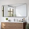 Vevor Veggmontert sminkespeil, 0,15" tykt, 32" x 72" speil med ramme i aluminiumslegering og eksplosjonssikker film, ripebestandig speil med Z-formet brakett, egnet for bad/soverom/stue