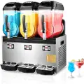 Vevor Kommersiell Slush-maskin, 12Lx3 Trippeltank Frossen Drikkemaskin, 144 Kopper Rustfritt Stål Margarita Smoothie Frossen Drikkemaskin, Slush-maskin for Hjemmefester Restauranter Kaféer Barer