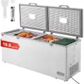 Vevor fryser, 561 l stor dypfryser med delt topplokk med doble låsbare lokk, frittstående kommersiell fryser og 4 avtakbare kurver, justerbar temperatur med 7 nivåer, LED-lys, 6 hjul
