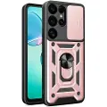 24hShop Hybrid Armor Camshield beskyttelsesskall med kamerabeskyttelse og mobilring for Samsung Galaxy S25+ - Rosa