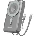 Dudao Powerbank 10000 mAh PD 20W med MagSafe, stativ og innebygde USB-kabler – Grå