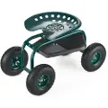 Vevor rullende hagevogn med svingsete, kraftig hagesete med oppbevaringskurv og verktøybrett, vektkapasitet 136 kg, utendørs hagekrakk, scooter for plenplanting og luking