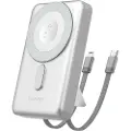 Dudao Powerbank 10000 mAh PD 20W med MagSafe, stativ og innebygde USB-kabler – Sølv