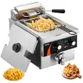 Vevor Kommersiell Frityrkoker, 1750W Elektrisk Benkeplatefrityrkoker med Kurv, 9Qt /8,5 L Enkel Oljefrityrkoker, 1mm Tykt Rustfritt Stål, Tids- og Temperaturkontroll, For Kjøkkenrestaurantbruk, Sølv