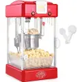 Vevor popcornmaskin, 300 W popcornpoppermaskin, 2,5 oz vannkoker lager 4 qt per porsjon, bordpopcornmaskin med PP-dør, inkluderer 2 skjeer og brett, kinostil, rød