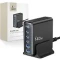 Tech-Protect DC140W GaN 5-porters bordlader med 3x PD USB-C, 2x QC 3.0 USB-A - Svart