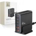 Tech-Protect DC80W GaN 6-porters bordlader med 4x PD USB-C, 2x QC 3.0 USB-A - Svart