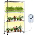 Vevor plantestativ med vekstlys, 4 nivåer, 180 W innendørs vekstlyshylle, 3 spektrum lysmoduser, metallplantehylle med timer, hageplantestativ for frøstart, 94 cm L x 33 cm B x 142 cm H