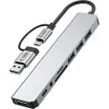 Tech-Protect HB06 9-i-1 USB-A/USB-C-hubadapter med USB 2.0, USB 3.0, SD/TF-kortlesere, 3.5mm lydkontakt, Type-C - plass grå