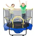 Vevor 1,5 m trampoline for barn, 150 cm innendørs utendørs trampoline med sikkerhetsnett, basketballkurv og havballer, mini-trampoline til småbarn, bursdagsgaver for barn fra 3 år