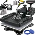 Vevor Heat Press Machine 15 x 15 Tommer 8 In 1 Heat Press 1000W Sublimeringsmaskin 360° Rotasjon Swing Away Heat Press 8 I 1 Skjortetrykkmaskin Dual-Tube Oppvarming for DIY T-skjorter Caps Mugs (Sort)