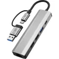 Tech-Protect HB03 5-i-1 USB-C-hubadapter med USB 2.0, USB 3.0, RJ45 Ethernet og Type-C - plass grå