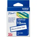 Brother 12 mm tape, blå tekst på hvit, laminert, 8 m