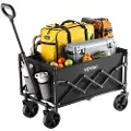 Vevor Sammenleggbare vogner, 120L og 225LBS Sammenleggbare vogner med terrenghjul, kraftig utendørs vogn med justerbart håndtak, bærbar campingvogn for strand, dagligvare, hage, svart