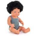 Miniland Fargerik Babydukke Med Krøllete Svart Hår Kaukasisk 38 Cm