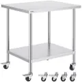 Vevor arbeidsbord i rustfritt stål 30 x 18 x 38 tommer, med 4 hjul, 3 justerbare høydenivåer, kraftig arbeidsbord for matlaging for storkjøkken, restaurant, sølvfarget