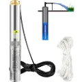 Vevor dypbrønnspumpe, 750 W 230 V/50 Hz, 105 l/min 62 m trykk, sandbestandig <5 %, 20 m elektrisk ledning, 8,9 cm vannpumper i rustfritt stål for industri, vanning og hjemmebruk, IP68 vanntett