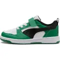 Puma Rebound V6 Lo Kids'Sneakers, Shoes, White/Black/Archive Green, 32.5