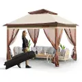 Vevor terrassepaviljong, 3,8 x 3,8 m quick-up-paviljong for 8–10 personer, med myggnetting, metallramme og PU-belagt 250D Oxford-stoff, utendørs takly for terrasse, bakgård, plen, hage, dekk