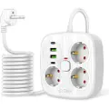 Tech-Protect PCS3X4 Strømskinne - 3 AC-uttak, 2 USB-A- og 2 USB-C-porter, 2m kabel - hvit