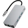 Tech-Protect HB05 9-i-1 USB-C-hubadapter med HDMI 4K 60Hz, SD/TF-kortlesere, USB-C 100W PD, RJ45 Ethernet, USB 3.0/2.0 - plass grå