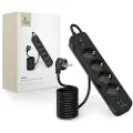 TechProtection PCL4X3 Strømuttak - 4 stikkontakter med 2 USB-A og 1 USB-C, 200cm kabel - Svart